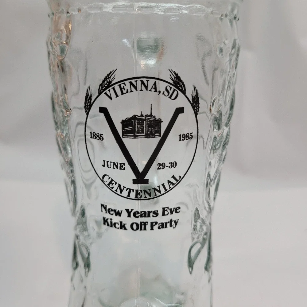 Vienna SD Centennial Cowboy Boot Glass Mug Souvenir 1885-1985 Clear Barware